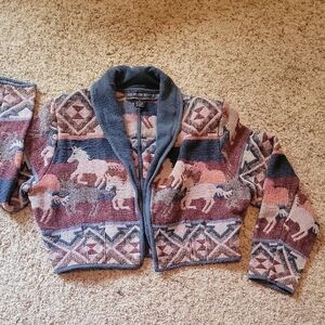 Vintage Southwestern Cardigan with Horse Pattern